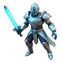 vibrant creative 3D Render Knight in Silver Armor with Glowing Sword 4K png