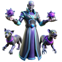 dramatic artistic 3D Illustration Fantasy Sorcerer with Pets high resolution png