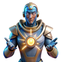 serene abstract 3D Render Futuristic Figure in Gold and Blue Armor authentic png