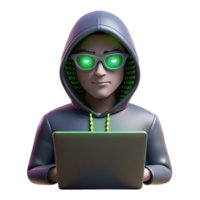 dramatic traditional 3D Render Hacker Illustration Cybersecurity, Digital, Coding, Technology, Network, Internet, Security, Software, Laptop, Hacker professional png