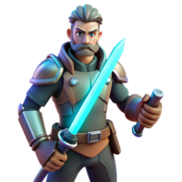 beautiful rustic 3D Render Sci Fi Knight with Glowing Sword detailed png