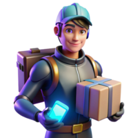 serene minimalist 3D Illustration Delivery Boy with Package authentic png