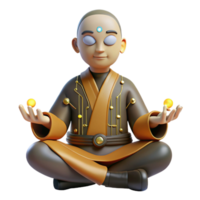 vibrant vintage 3D Monk in Meditation authentic png