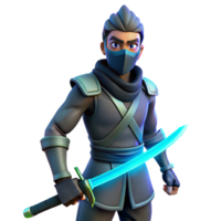 elegant minimalist 3D Render Ninja Warrior with Glowing Katana authentic png