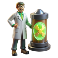 extraordinary creative 3D Cartoon Scientist and Radioactive Container Illustration high quality png