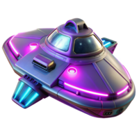 beautiful rustic Neon UFO Spaceship 3D Render high resolution png