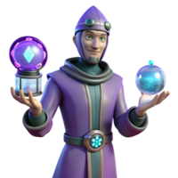 impressive rustic 3D Render Wizard with Glowing Orbs detailed png