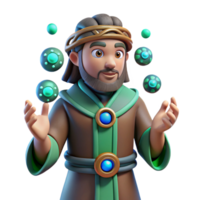 vibrant creative 3D Render of a Wise Mage Juggling Orbs authentic png