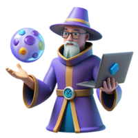 impressive minimalist 3D Render Wizard with Laptop and Orb authentic png