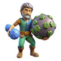 serene rustic 3D Cartoon Render of a Man Holding Gems and an Egg exclusive png