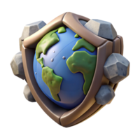 serene minimalist 3D Earth Globe Protected by Stone Shield Illustration high resolution png