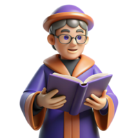 elegant artistic 3D Render of a Wizard Reading a Book high quality png