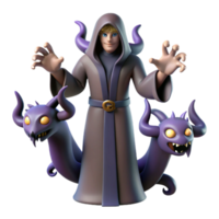 elegant traditional 3D Render Wizard with Serpent Familiar high resolution png