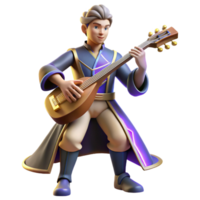 vibrant traditional 3D Render Musician Playing Lute 4K png