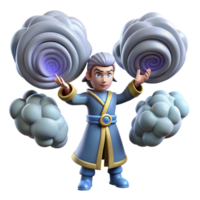 elegant abstract 3D Cartoon Wizard with swirling clouds premium png