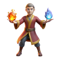 vibrant creative 3D Cartoon Mage with Fire and Ice genuine png