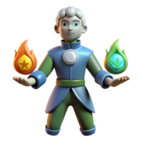 wonderful contemporary 3D Render Cartoon Mage with Fire and Nature 4K png