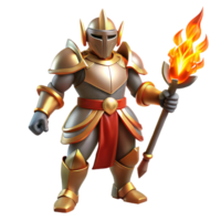 extraordinary traditional 3D Illustration Gold Knight with Flaming Torch high resolution png