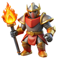 wonderful creative 3D Render Cartoon Knight with Flaming Torch original png