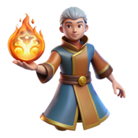 extraordinary artistic 3D Render Young Sorcerer Fire Magic 4K png