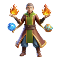 dramatic creative 3D Render Young Mage Fantasy Character premium png