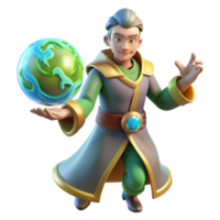 elegant minimalist 3D Render of a Young Wizard high resolution png