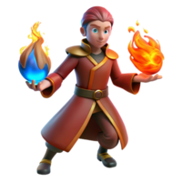 serene modern 3D Render Young Mage with Fire and Ice exclusive png