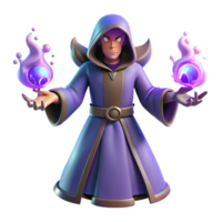 magnificent modern 3D Render Wizard with Purple Robe and Magic high resolution png