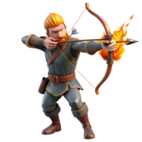 elegant abstract 3D Render Archer with Flaming Arrow premium png