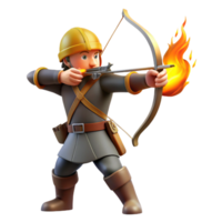 serene rustic 3D Archer Illustration Flaming Arrow authentic png