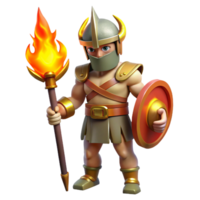 magnificent vintage Cartoon 3D Warrior with Flaming Torch genuine png
