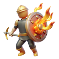 elegant creative Fiery Shield 3D Render Game Asset Knight with Pickaxe original png
