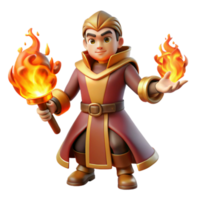 serene classic 3D Render Fire Wizard Cartoon authentic png