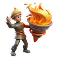 vibrant creative 3D Cartoon Character Holding a Flaming Torch authentic png