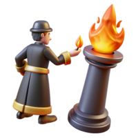 beautiful minimalist 3D Render Cartoon Man Lighting a Torch high resolution png