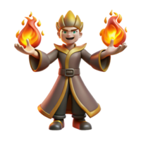 elegant creative 3D Render of a Young Fire Wizard premium png