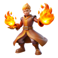 wonderful minimalist 3D Render Fire Wizard Cartoon premium png
