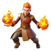 dramatic abstract 3D Render Fire Mage Cartoon Character authentic png