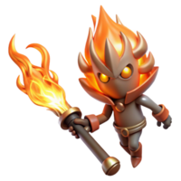 beautiful minimalist 3D Render of Fiery Creature with Torch high quality png