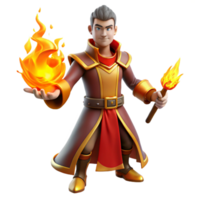 elegant artistic 3D Render Fire Wizard Fantasy Character high resolution png