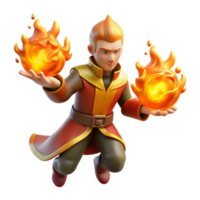 stunning modern 3D Render of a Fire Wizard premium png