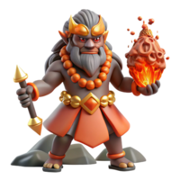 extraordinary contemporary 3D Render of Mythical Stone Fire God high quality png