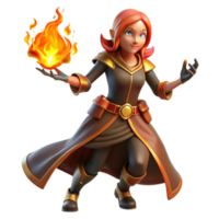 beautiful artistic Fantasy Fire Mage 3D Render authentic png