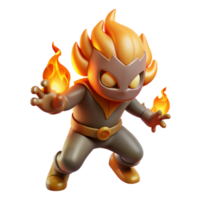 vibrant rustic Fiery 3D Render of a Cartoon Fire Elemental genuine png