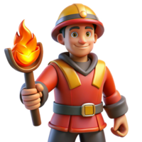 vibrant abstract 3D Cartoon Firefighter with Torch Illustration premium png