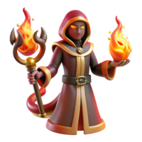 vibrant rustic 3D Render Fire Wizard, Fantasy Mage authentic png