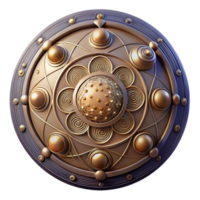 wonderful minimalist Ornate Golden Shield Circular Design with Swirls and Gems original png