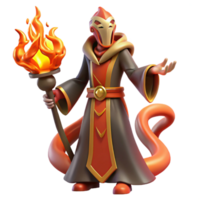 serene artistic 3D Render Fire Wizard high resolution png