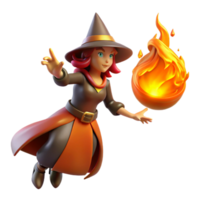 serene rustic 3D Render Witch with Fireball detailed png