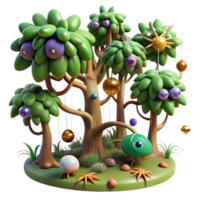 magnificent creative Whimsical Fantasy Forest 3D Render of Colorful Trees and Creature high quality png